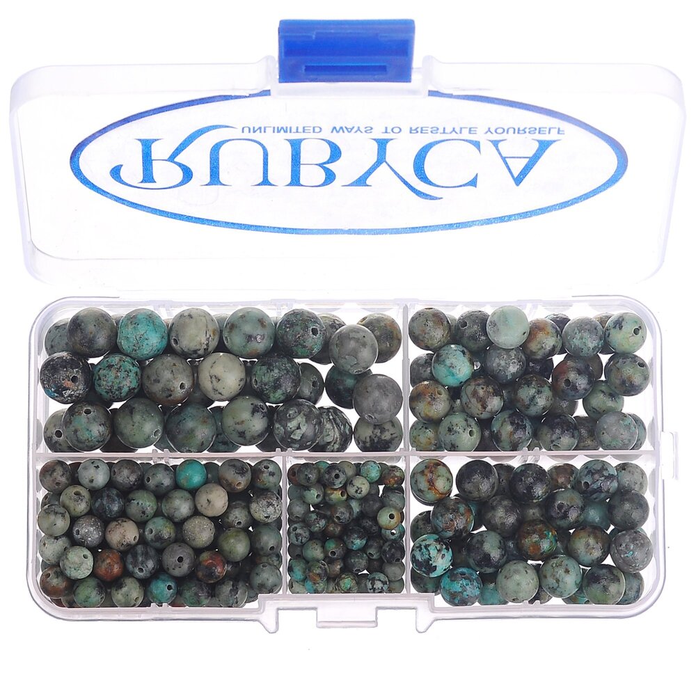 4573 Natural African Turquoise Gemstone Round Loose Bead Organizer Box